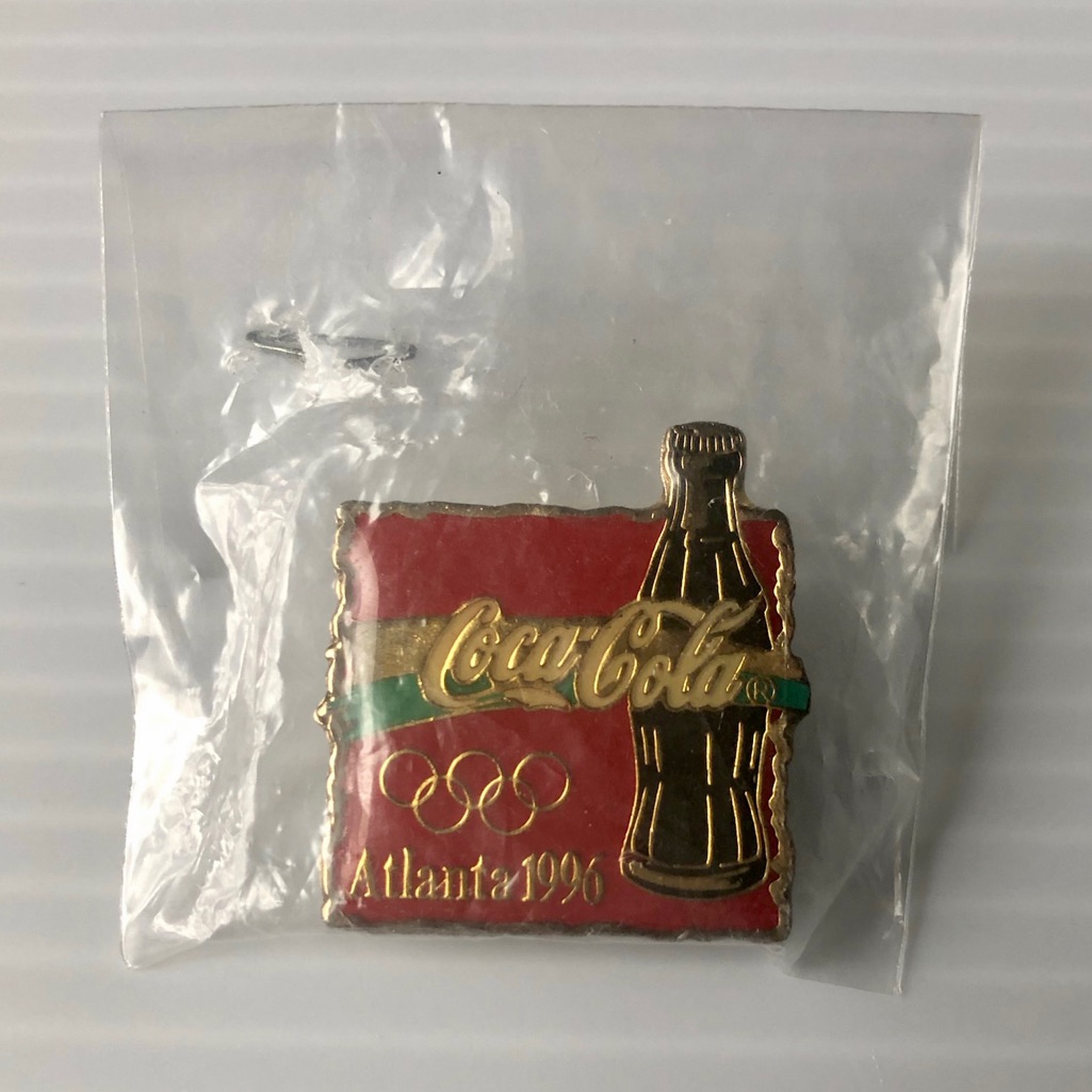 Vintage Coca Cola Olympic Rings Atlanta 1996 Coke Bottle Lapel Hat Pin Back